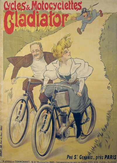 Póster publicitario de bicicletas y motocicletas Gladiator de Ferdinand Misti Mifliez